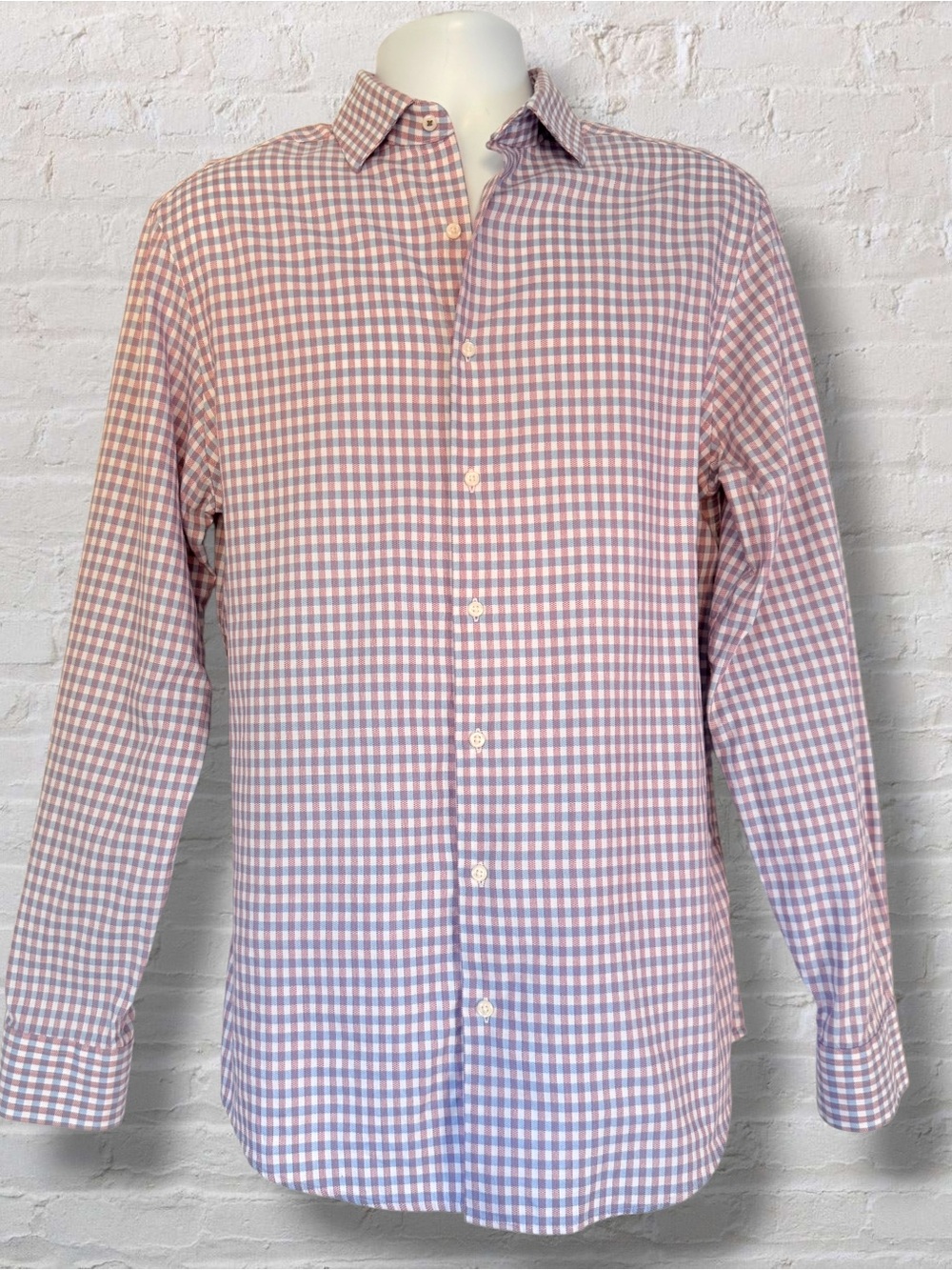 Ben Sherman Tailoring Men’s 16 34-35 Slim Fit Gingham Dress Shirt